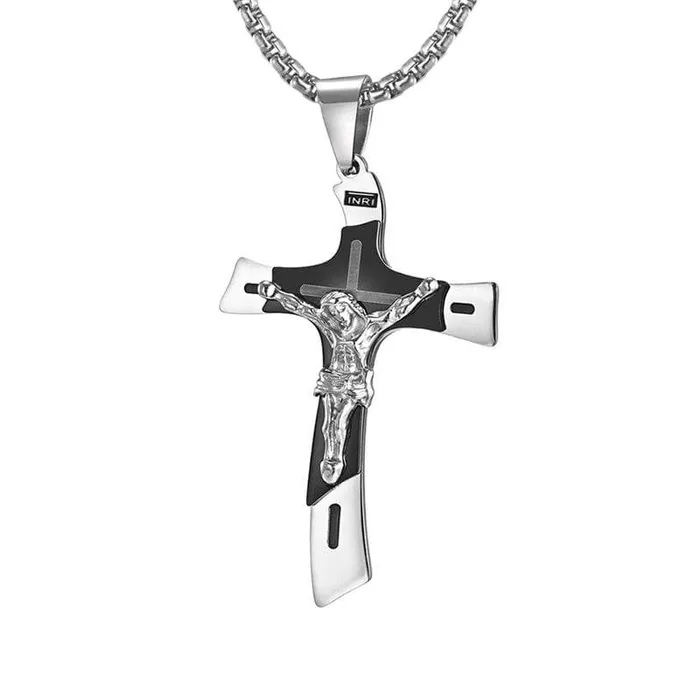Necklaces Lords Guidance Mens Christian Necklace br Double Tone Crucifix