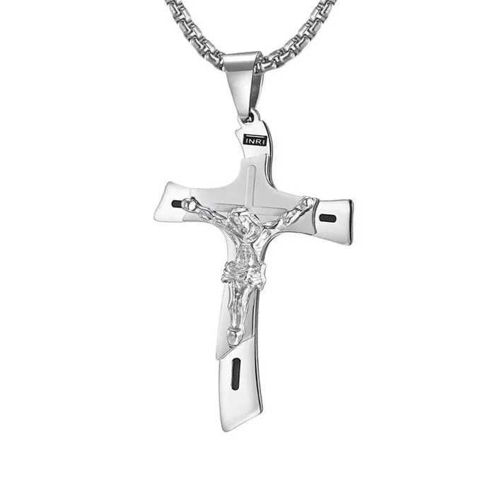 Necklaces Lords Guidance Mens Christian Necklace br Double Tone Crucifix