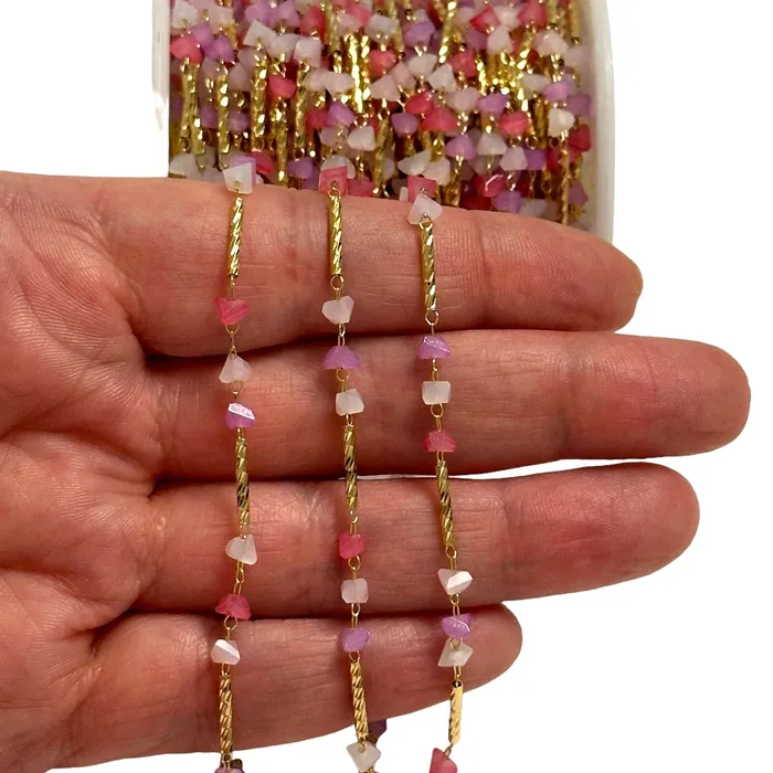 Necklaces Peppy Beads Multicolor Triangular CrystalBar Rosary Chain 24Kt Gold Plated Rosary Chain