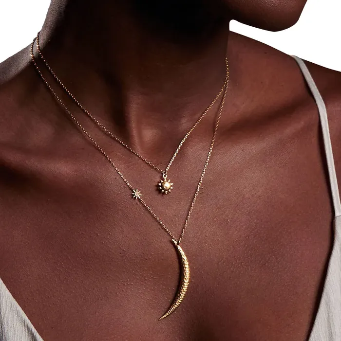 Necklaces Satya Large Crescent Moon Star Gold Pendant Necklace