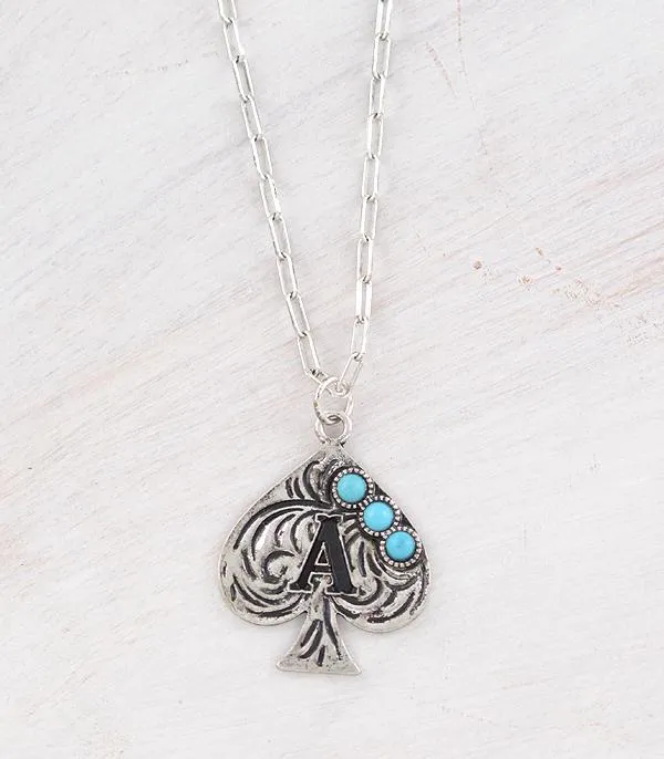 Necklaces YKT WESTERN TURQUOISE SPADE INITIAL NECKLACE