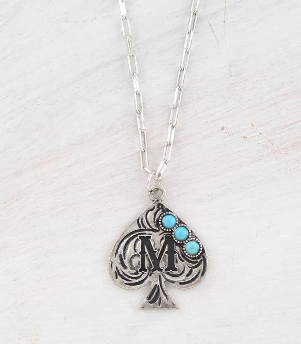 Necklaces YKT WESTERN TURQUOISE SPADE INITIAL NECKLACE