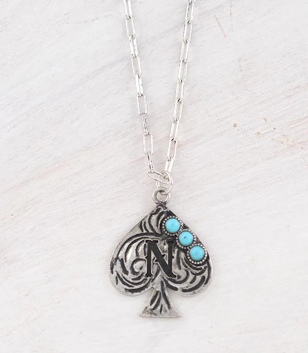 Necklaces YKT WESTERN TURQUOISE SPADE INITIAL NECKLACE