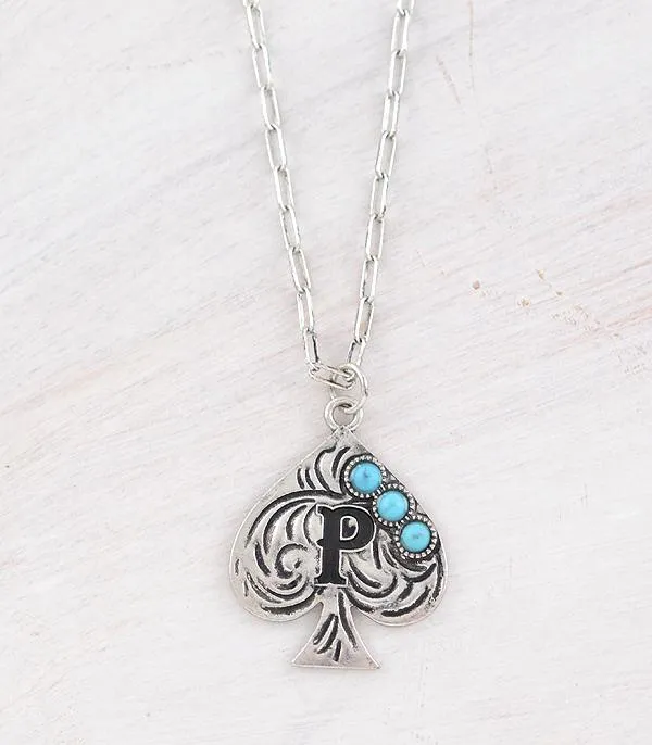 Necklaces YKT WESTERN TURQUOISE SPADE INITIAL NECKLACE