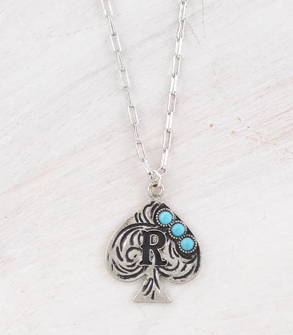 Necklaces YKT WESTERN TURQUOISE SPADE INITIAL NECKLACE