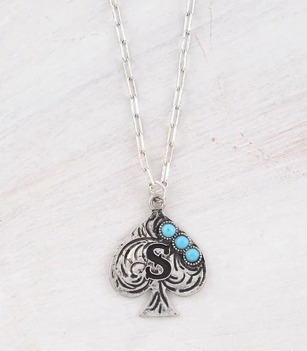 Necklaces YKT WESTERN TURQUOISE SPADE INITIAL NECKLACE
