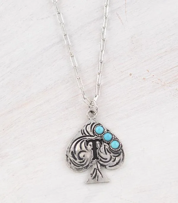Necklaces YKT WESTERN TURQUOISE SPADE INITIAL NECKLACE
