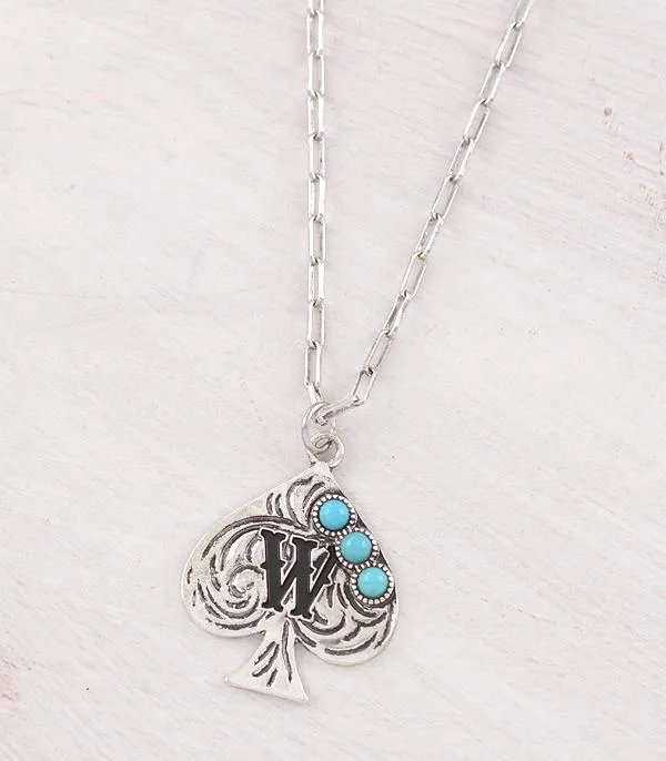 Necklaces YKT WESTERN TURQUOISE SPADE INITIAL NECKLACE