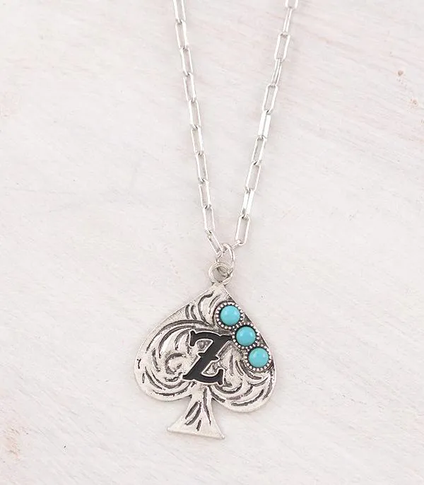 Necklaces YKT WESTERN TURQUOISE SPADE INITIAL NECKLACE