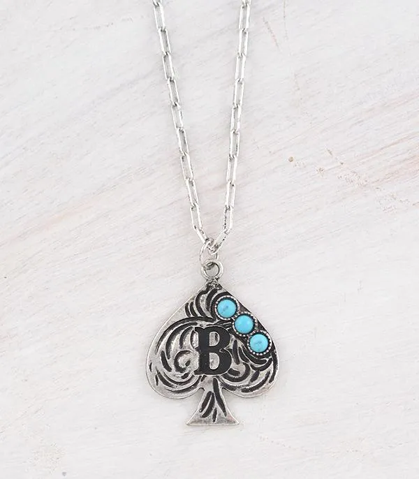 Necklaces YKT WESTERN TURQUOISE SPADE INITIAL NECKLACE