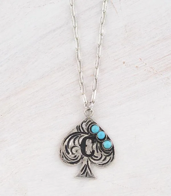 Necklaces YKT WESTERN TURQUOISE SPADE INITIAL NECKLACE
