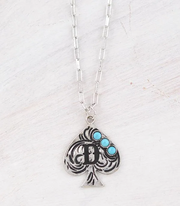 Necklaces YKT WESTERN TURQUOISE SPADE INITIAL NECKLACE