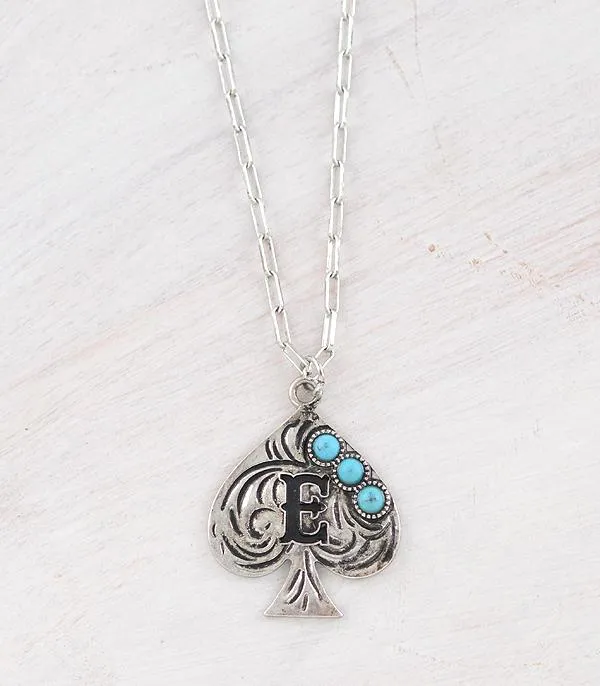 Necklaces YKT WESTERN TURQUOISE SPADE INITIAL NECKLACE