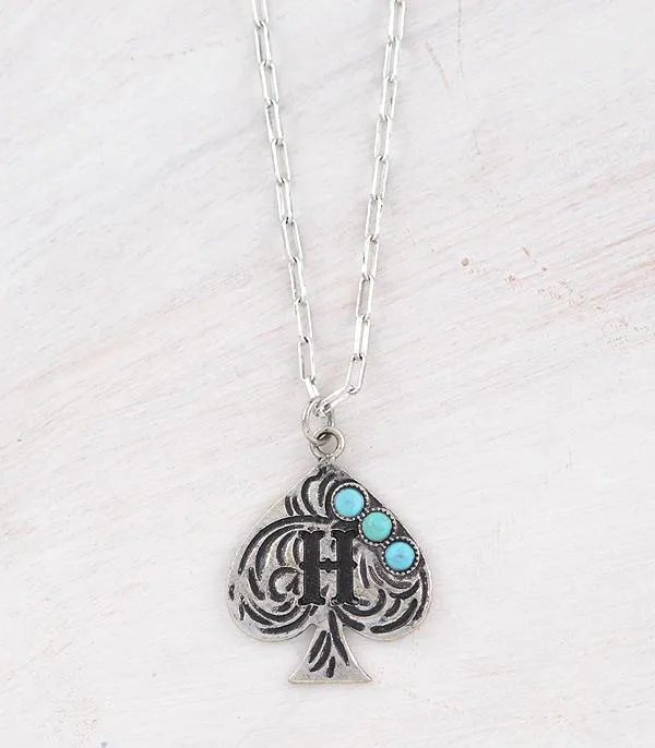 Necklaces YKT WESTERN TURQUOISE SPADE INITIAL NECKLACE