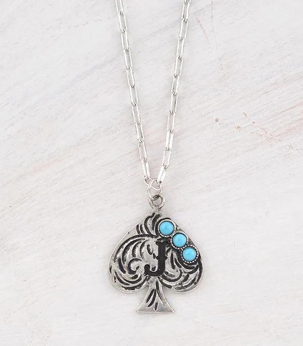 Necklaces YKT WESTERN TURQUOISE SPADE INITIAL NECKLACE
