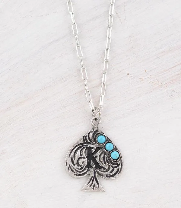 Necklaces YKT WESTERN TURQUOISE SPADE INITIAL NECKLACE