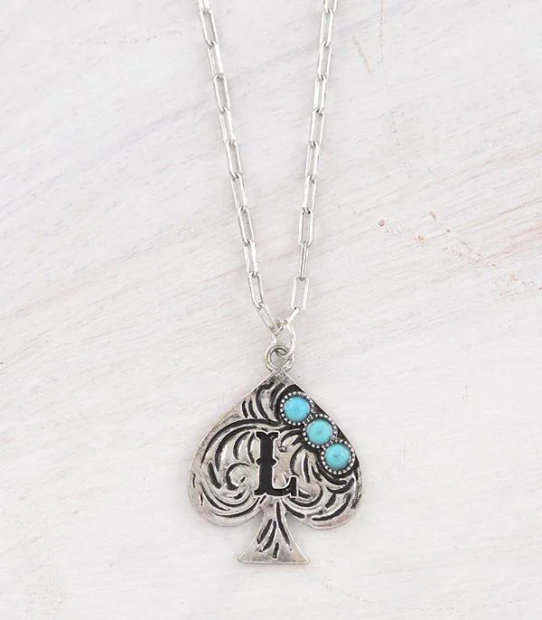 Necklaces YKT WESTERN TURQUOISE SPADE INITIAL NECKLACE