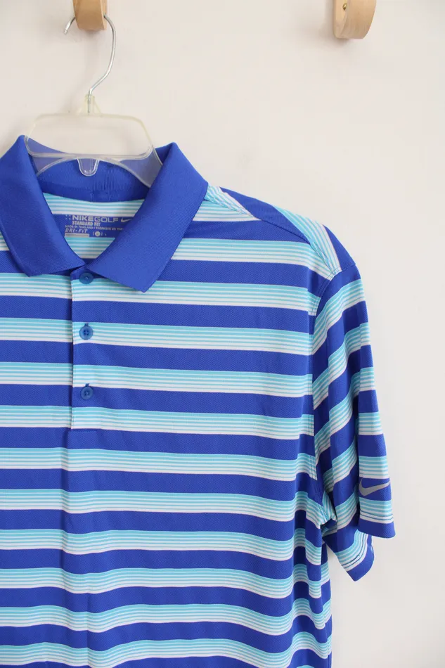 Nike Rings Nike Golf Standard Fit Blue Striped Polo L