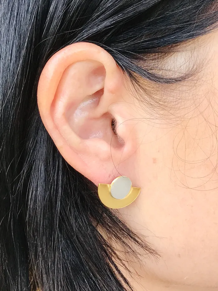 OBTUSE Earrings Disc Dot Earrings Silver and Gold