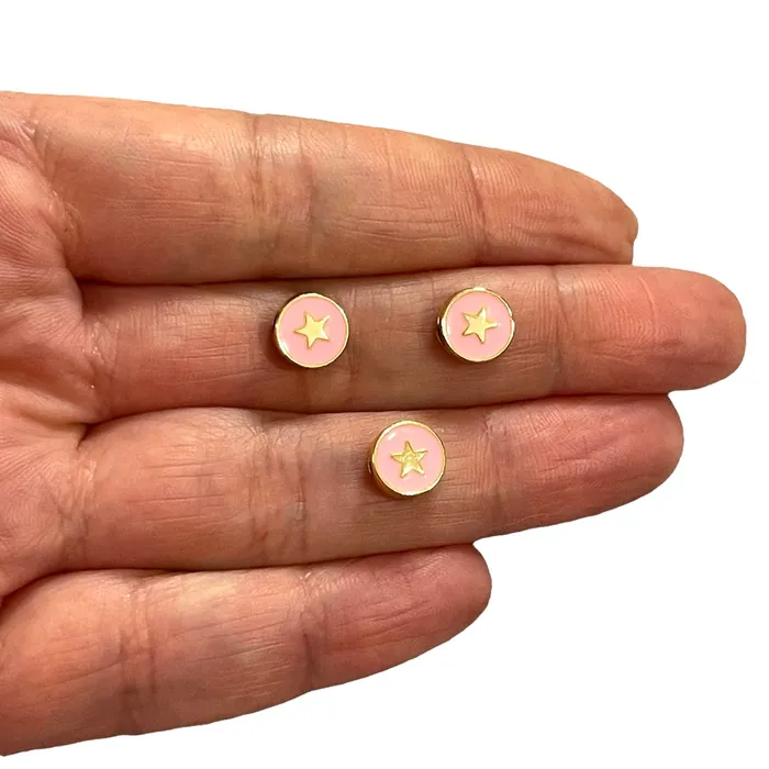 Peppy Beads Earrings 24Kt Gold Plated DoubleSided Pink Enamelled Star Spacer Charms 3 pcs in a pack Peppy Beads Earrings 24Kt Gold Plated DoubleSided Pink Enamelled Star Spacer Charms 3 pcs in a pack