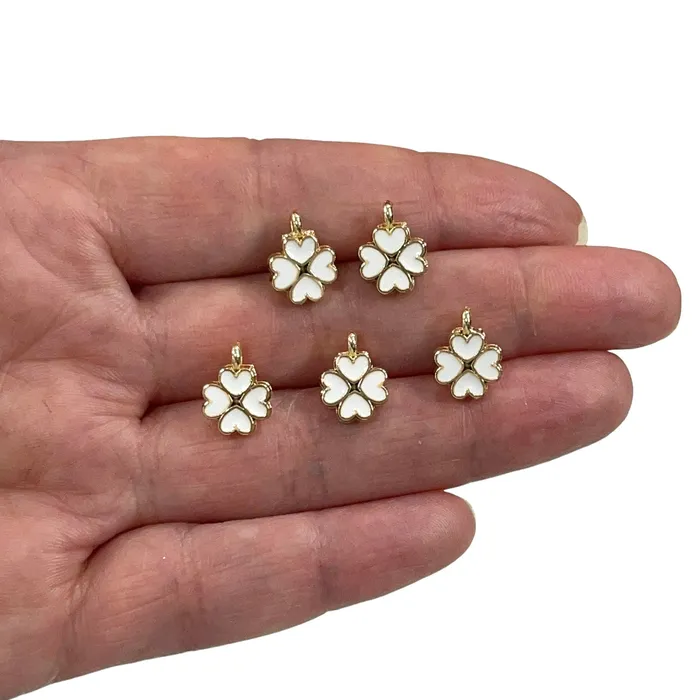 Peppy Beads Earrings 24Kt Gold Plated White Enamelled Clover Charms 5 pcs in a Pack Peppy Beads Earrings 24Kt Gold Plated White Enamelled Clover Charms 5 pcs in a Pack