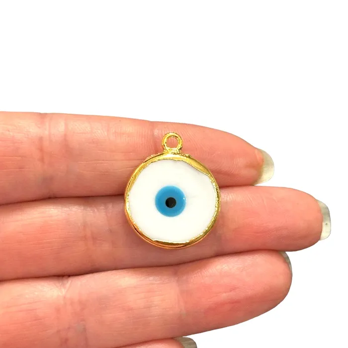 Peppy Beads Necklaces 24Kt Gold Plated Hand Made Murano Glass White Evil Eye Charm Peppy Beads Necklaces 24Kt Gold Plated Hand Made Murano Glass White Evil Eye Charm