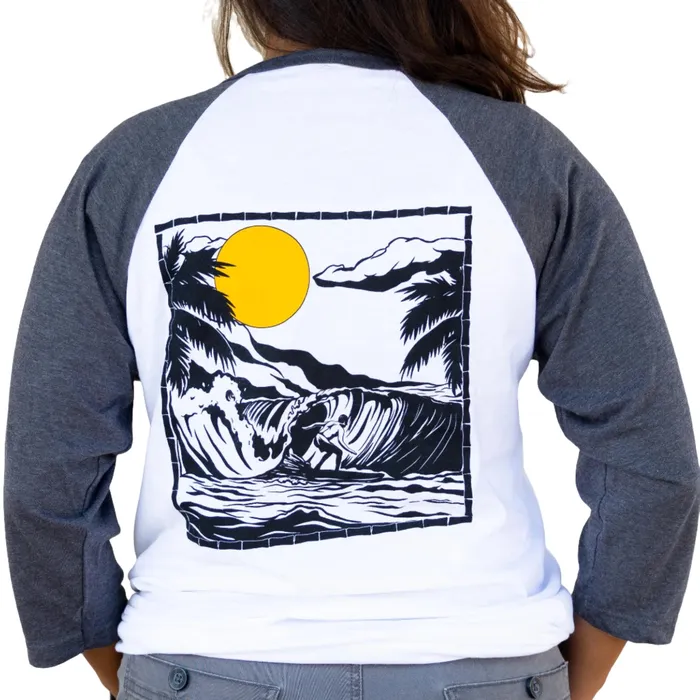 Polynesian Cultural Center Sun Surfer Raglan Tee Shirt WhiteHeather Charcoal GREATMOUNTAINWE Rings