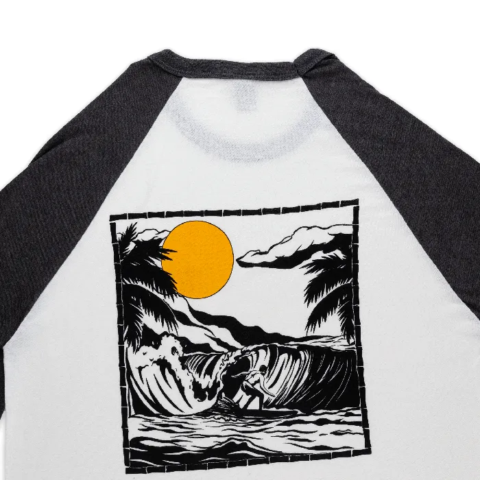 Polynesian Cultural Center Sun Surfer Raglan Tee Shirt WhiteHeather Charcoal GREATMOUNTAINWE Rings