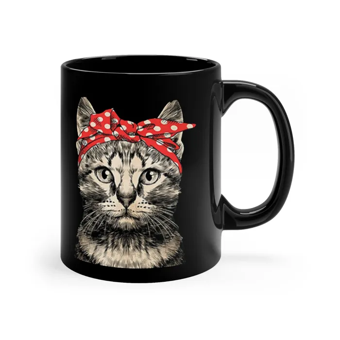 Portraits by NC Necklaces Black Coffee Mug with Cat Design 11oz