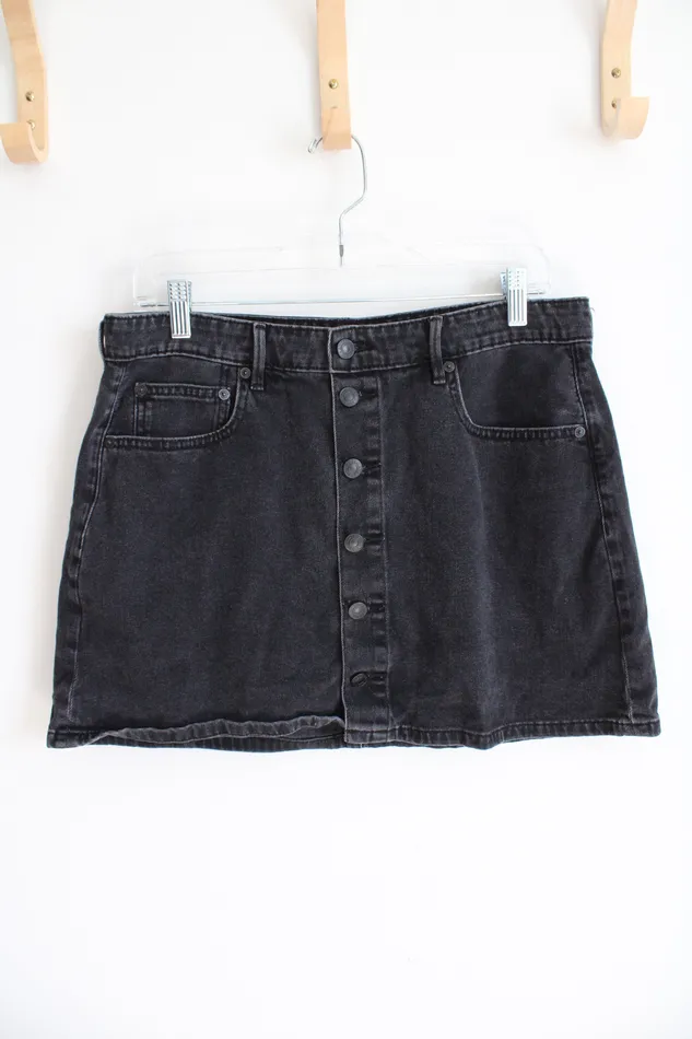 Rings American Eagle Super HiRise ALine Black Button Down Denim Mini Skirt 12 American Eagle
