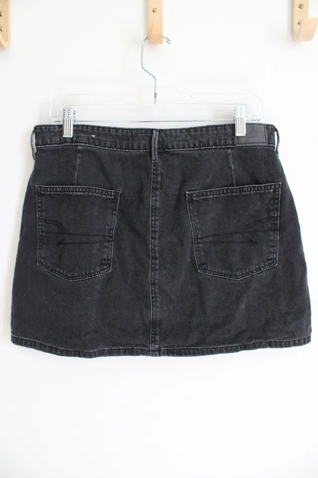 Rings American Eagle Super HiRise ALine Black Button Down Denim Mini Skirt 12 American Eagle