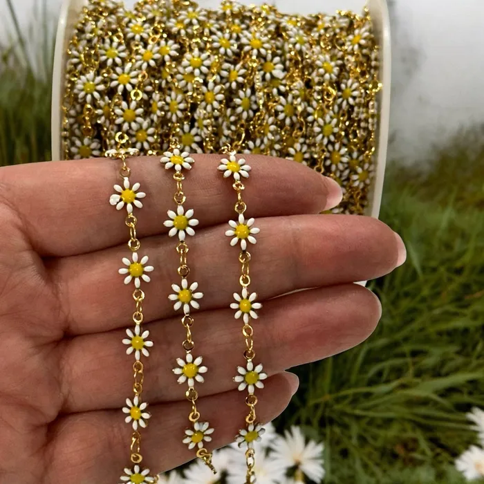 Rings White Daisy Rosary Chain 24Kt Gold Plated Double Sided Rosary Chain Peppy Beads Rings White Daisy Rosary Chain 24Kt Gold Plated Double Sided Rosary Chain Peppy Beads