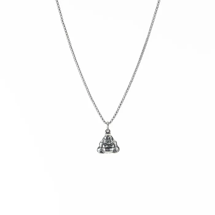 Tiny Happy Buddha Pendant Necklace in Silver Tiger Mountain Necklaces