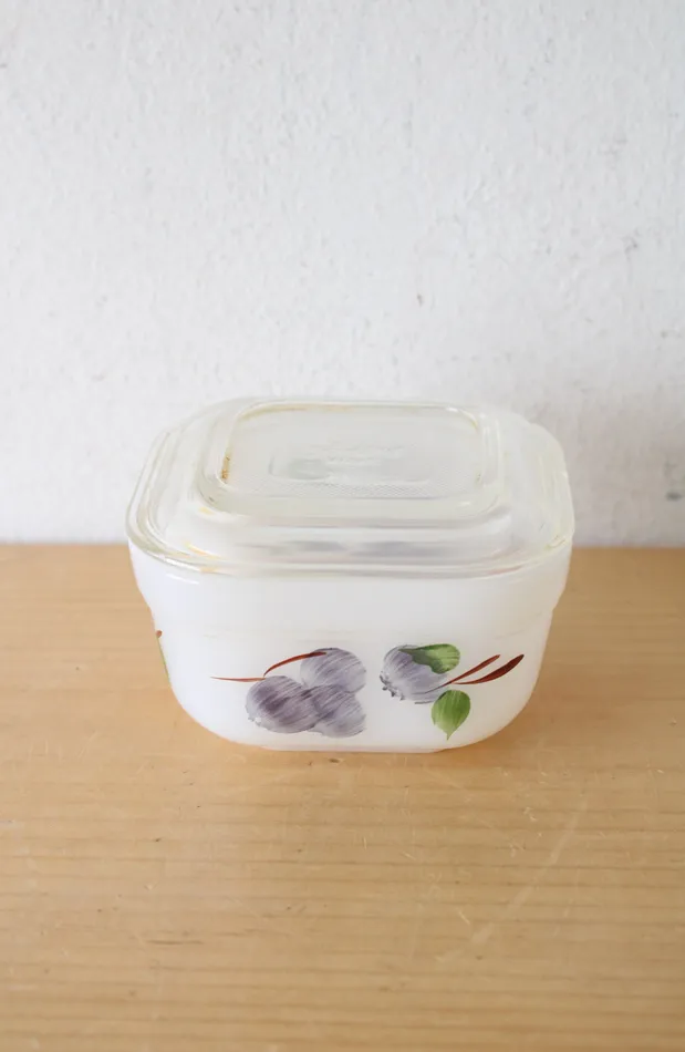 Vintage Fire King Gay Fad Hand Painted Fruit Refrigerator Dish Container Fire King Earrings