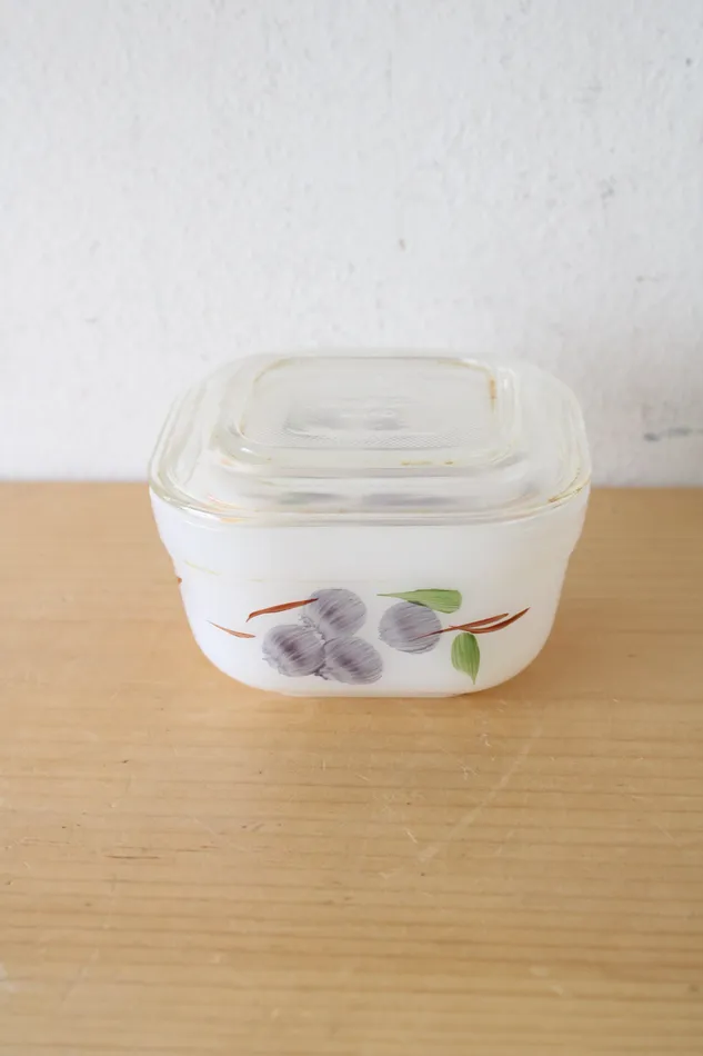 Vintage Fire King Gay Fad Hand Painted Fruit Refrigerator Dish Container Fire King Earrings