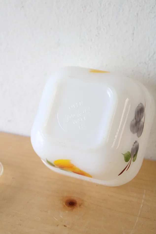 Vintage Fire King Gay Fad Hand Painted Fruit Refrigerator Dish Container Fire King Earrings