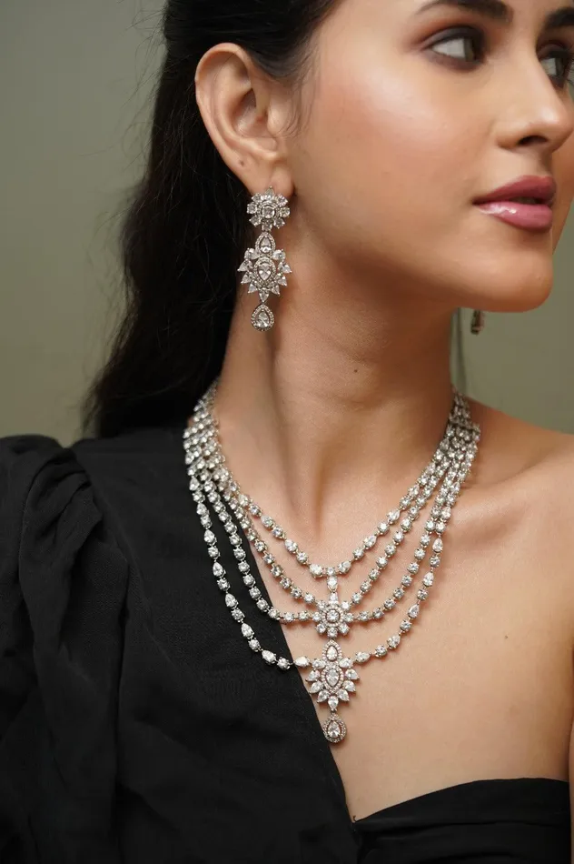 Aarti Layered Diamond Set with Maangtika attrangi Necklaces