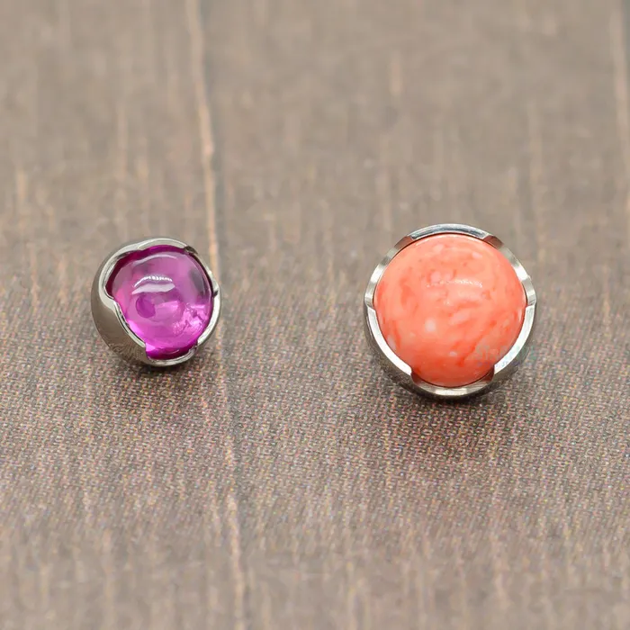Anatometal Earrings 4mm ProngSet Natural Stone Cabochon Threaded End