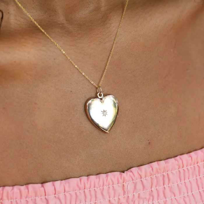Antique Necklaces Victorian Heart and Diamond Starburst 12k Gold Locket