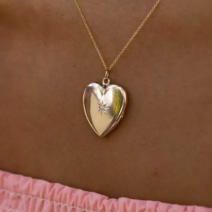 Antique Necklaces Victorian Heart and Diamond Starburst 12k Gold Locket