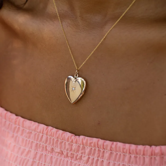 Antique Necklaces Victorian Heart and Diamond Starburst 12k Gold Locket