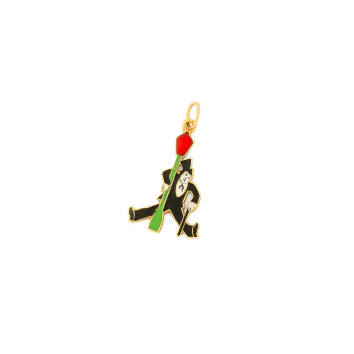 Art Deco Man With Lamp Post 14K Gold and Enamel Charm Antique Necklaces