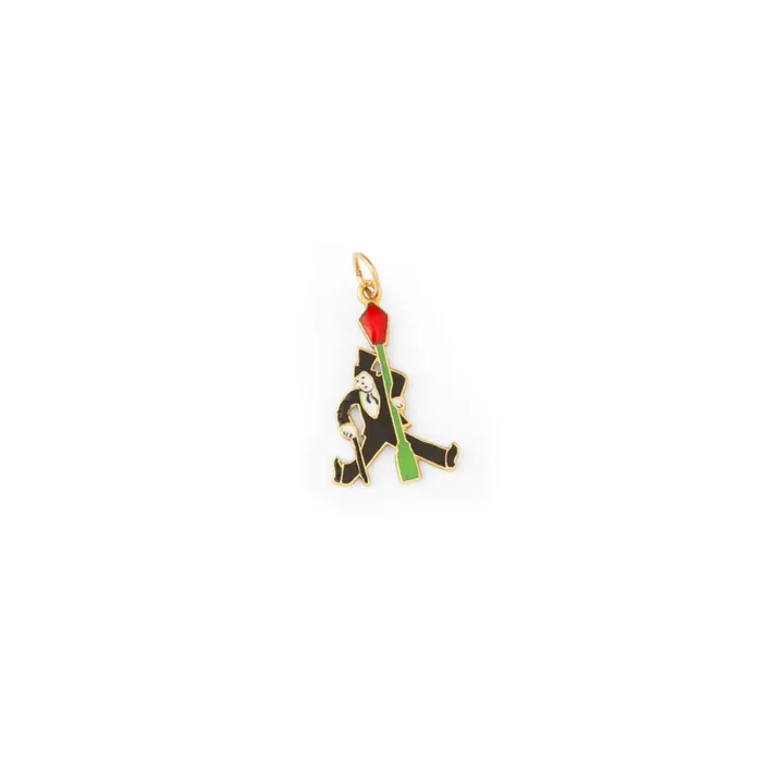 Art Deco Man With Lamp Post 14K Gold and Enamel Charm Antique Necklaces
