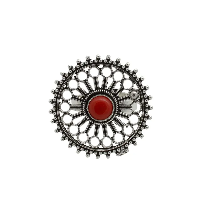 Aruna Red Silver Oxidized Filigree Ring Teejh Rings Aruna Red Silver Oxidized Filigree Ring Teejh Rings