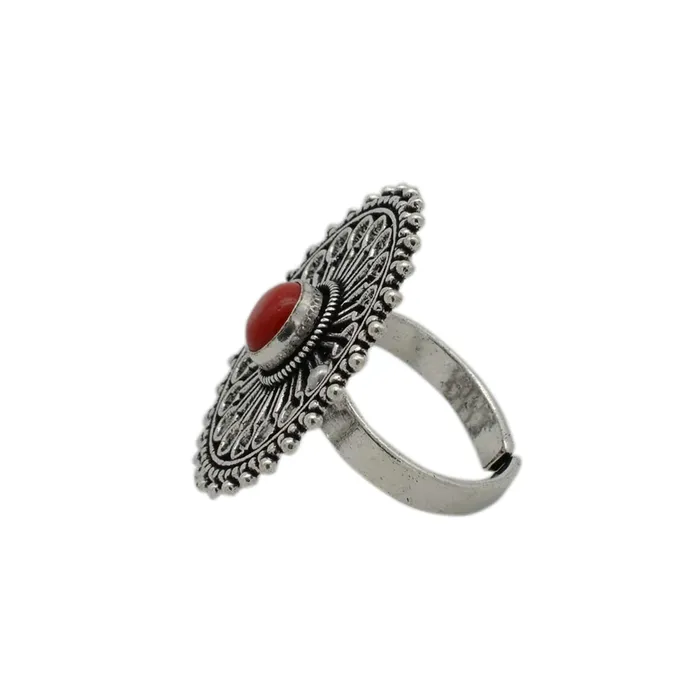 Aruna Red Silver Oxidized Filigree Ring Teejh Rings Aruna Red Silver Oxidized Filigree Ring Teejh Rings