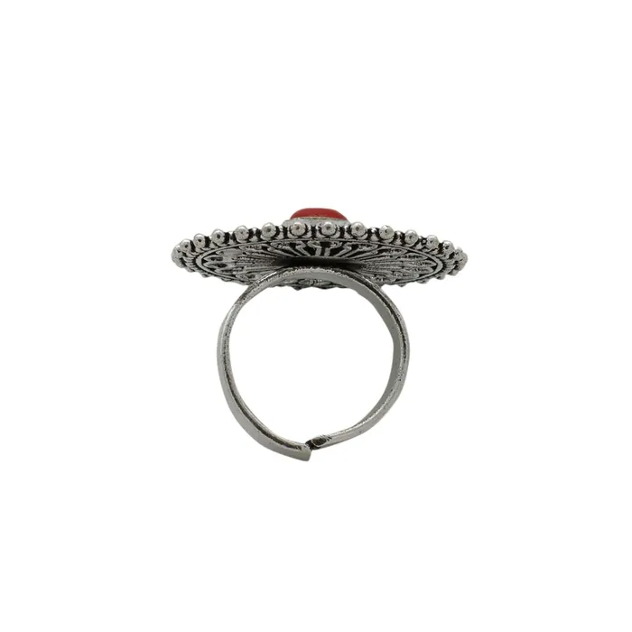Aruna Red Silver Oxidized Filigree Ring Teejh Rings Aruna Red Silver Oxidized Filigree Ring Teejh Rings
