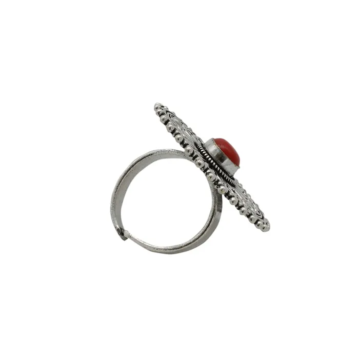 Aruna Red Silver Oxidized Filigree Ring Teejh Rings Aruna Red Silver Oxidized Filigree Ring Teejh Rings