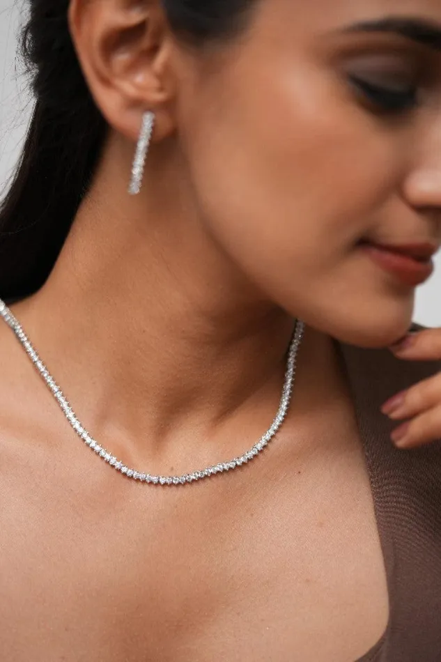 Attrangi Earrings 10 cent Diamond Solitaire Necklace Set with Long Earrings
