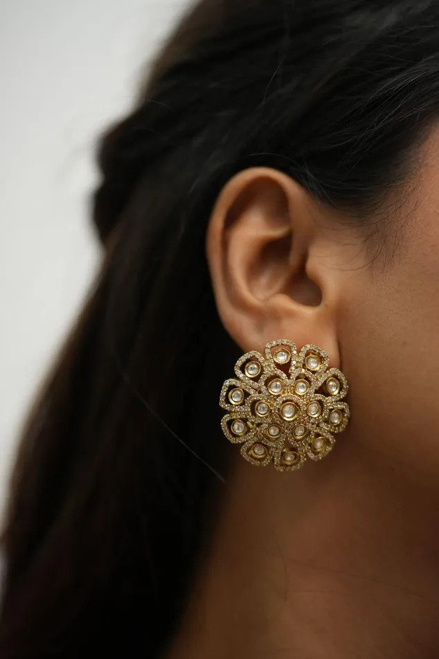 Attrangi Earrings Polki Bahaar Uncut Diamond Indian Big Studs Attrangi Earrings Polki Bahaar Uncut Diamond Indian Big Studs