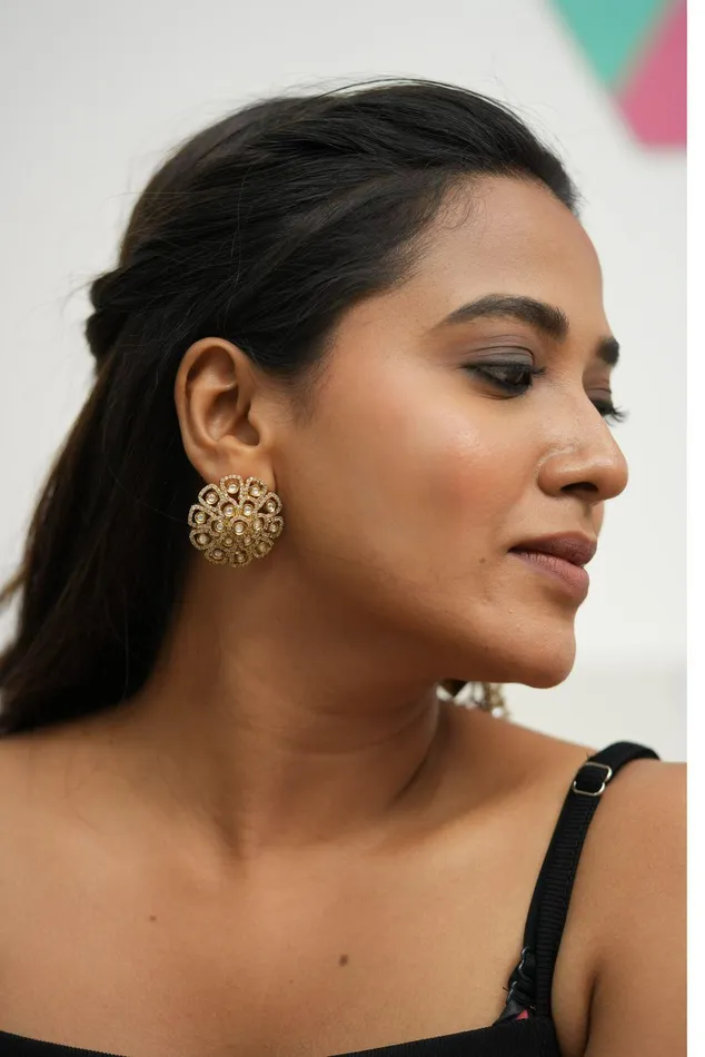 Attrangi Earrings Polki Bahaar Uncut Diamond Indian Big Studs Attrangi Earrings Polki Bahaar Uncut Diamond Indian Big Studs